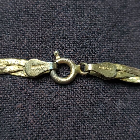 Tri Tone Bracelet Braided Herringbone Weave 925 Italy FMC 7" Gift - Picture 6 of 9